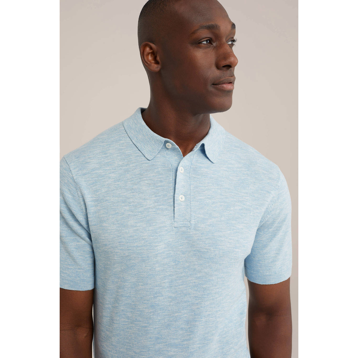 WE Fashion polo fijn gebreid lichtblauw