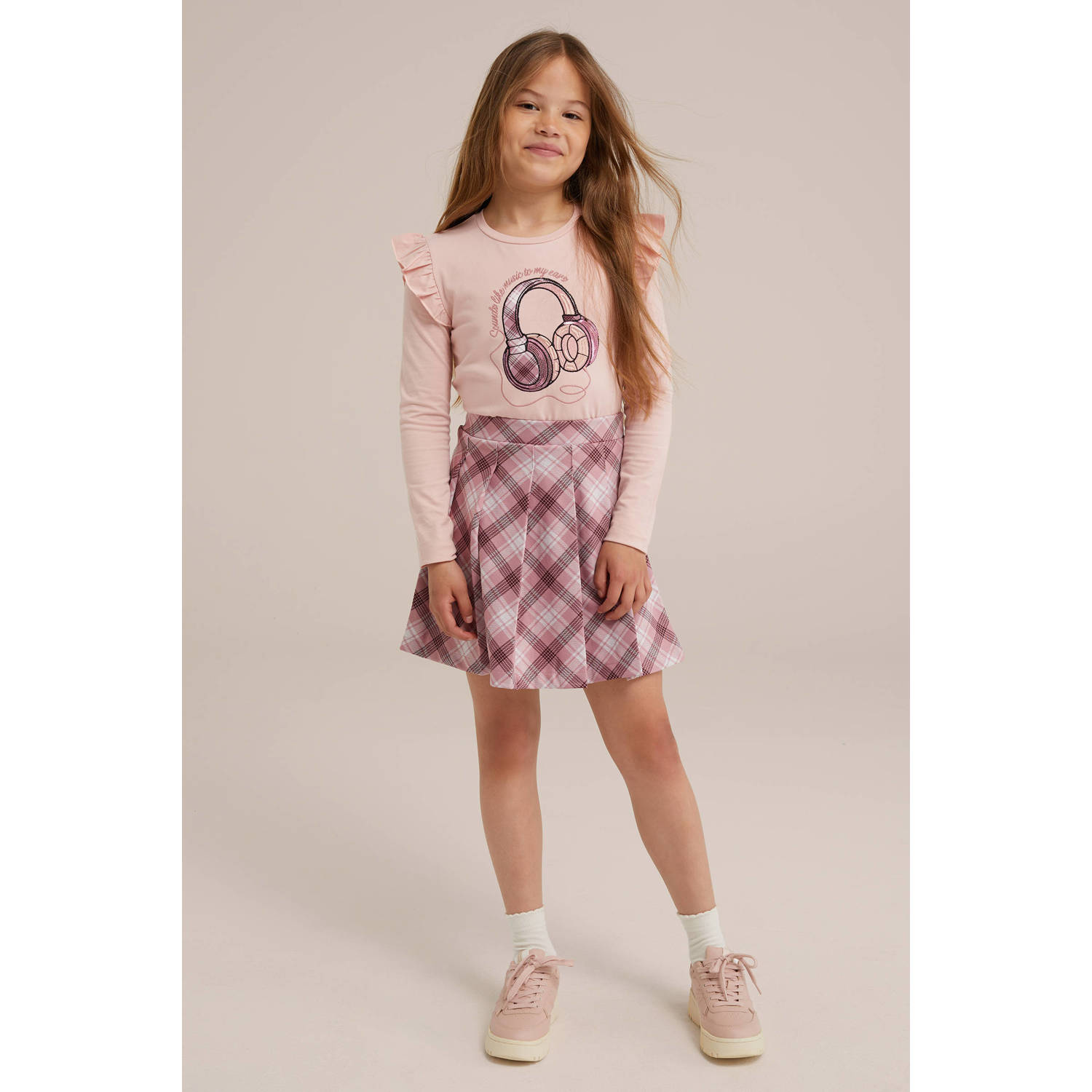 WE Fashion gestreepte longsleeve pink marshmallow