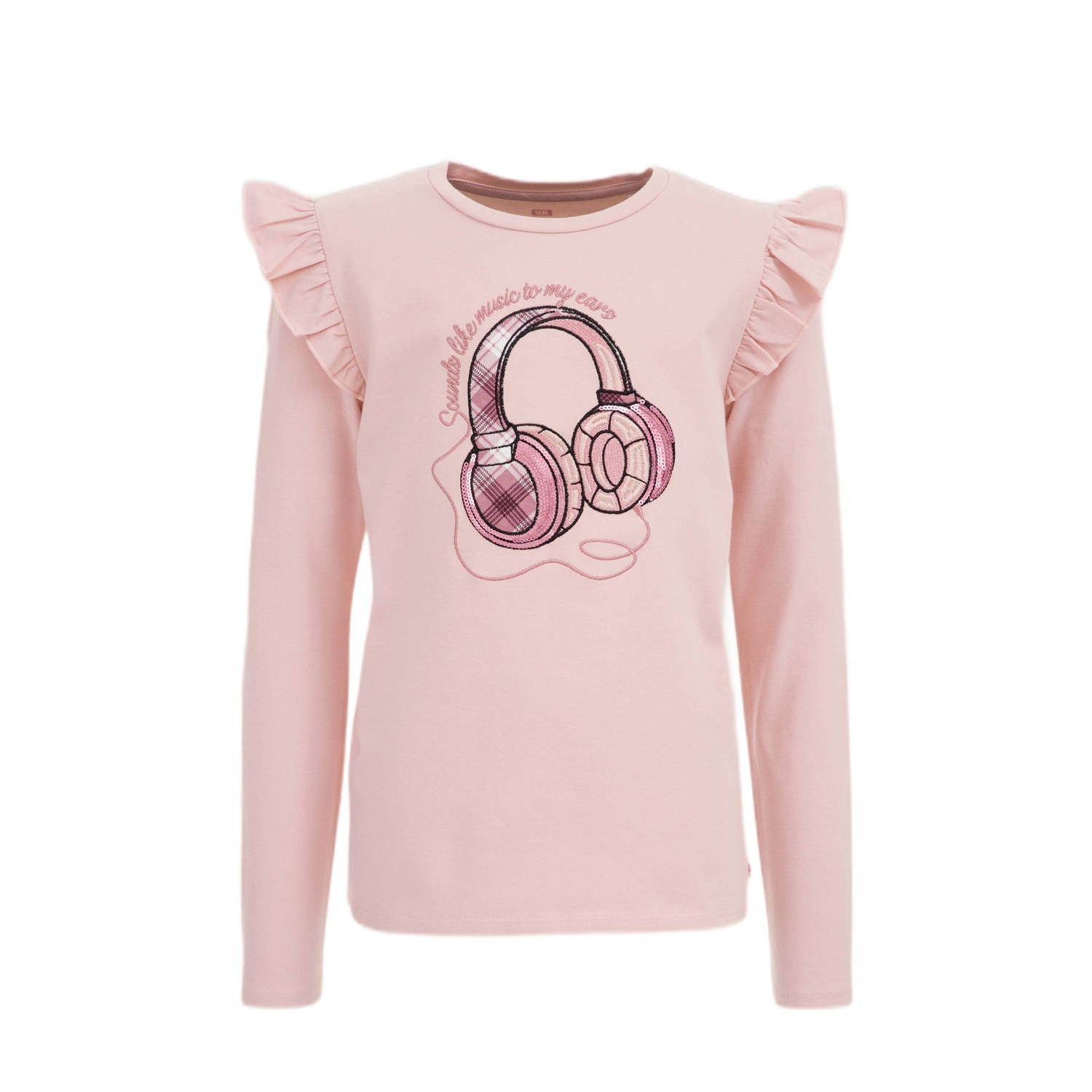 WE Fashion gestreepte longsleeve pink marshmallow Roze Meisjes Stretchkatoen Ronde hals 134 140