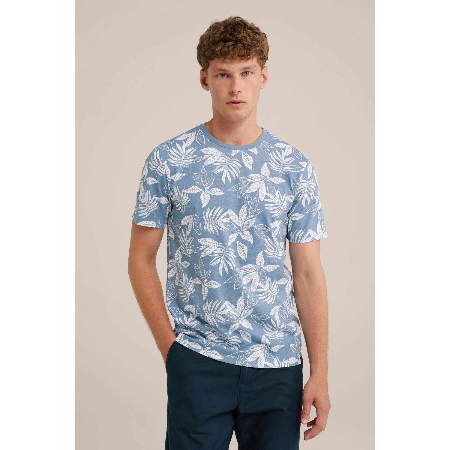 WE Fashion slim fit T-shirt met all over print grey blue