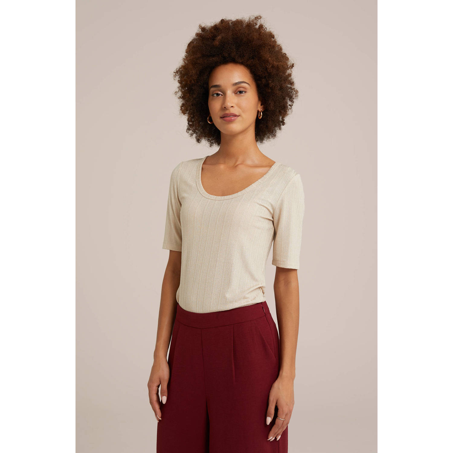 WE Fashion ribgebreide top champagne