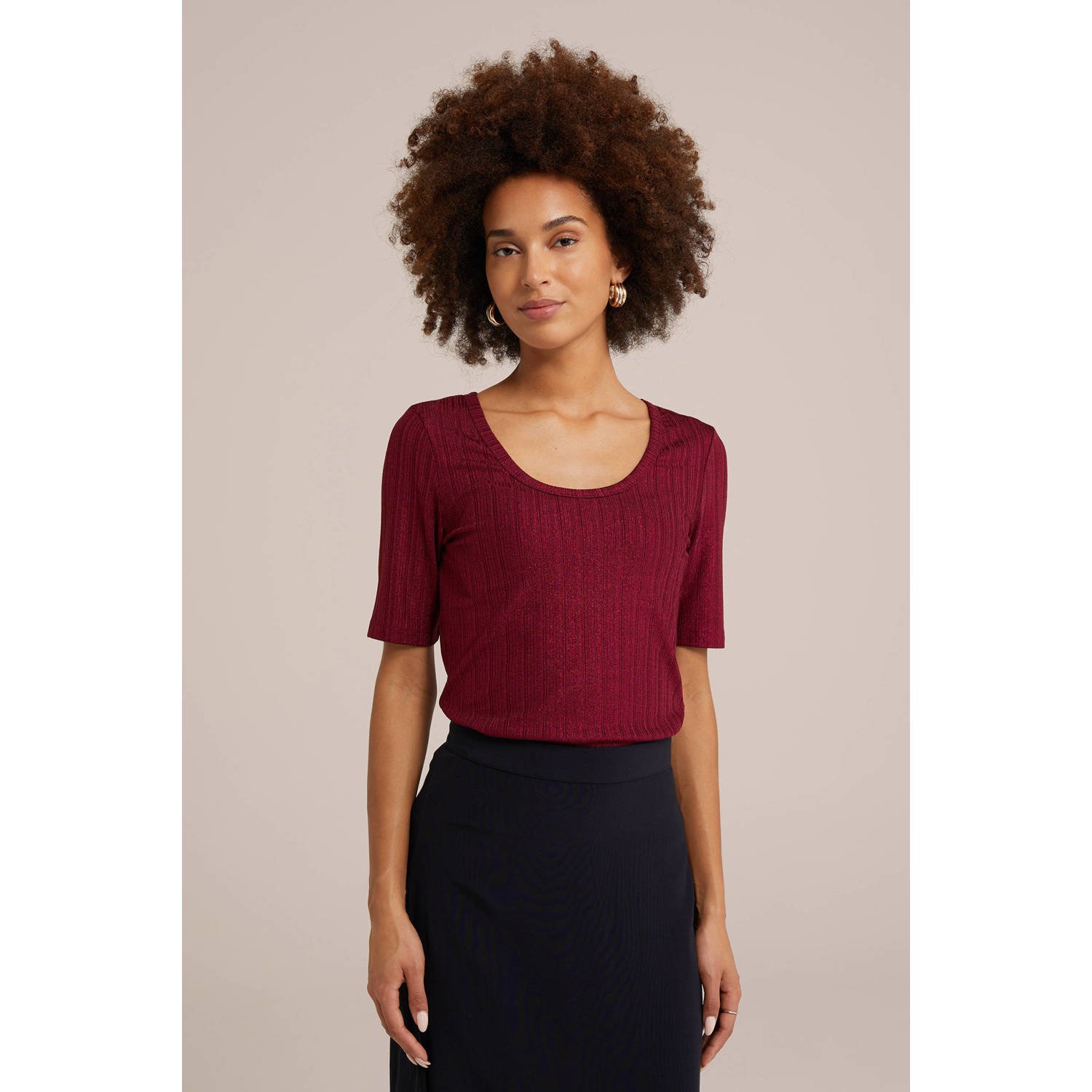 WE Fashion ribgebreide top donkerrood