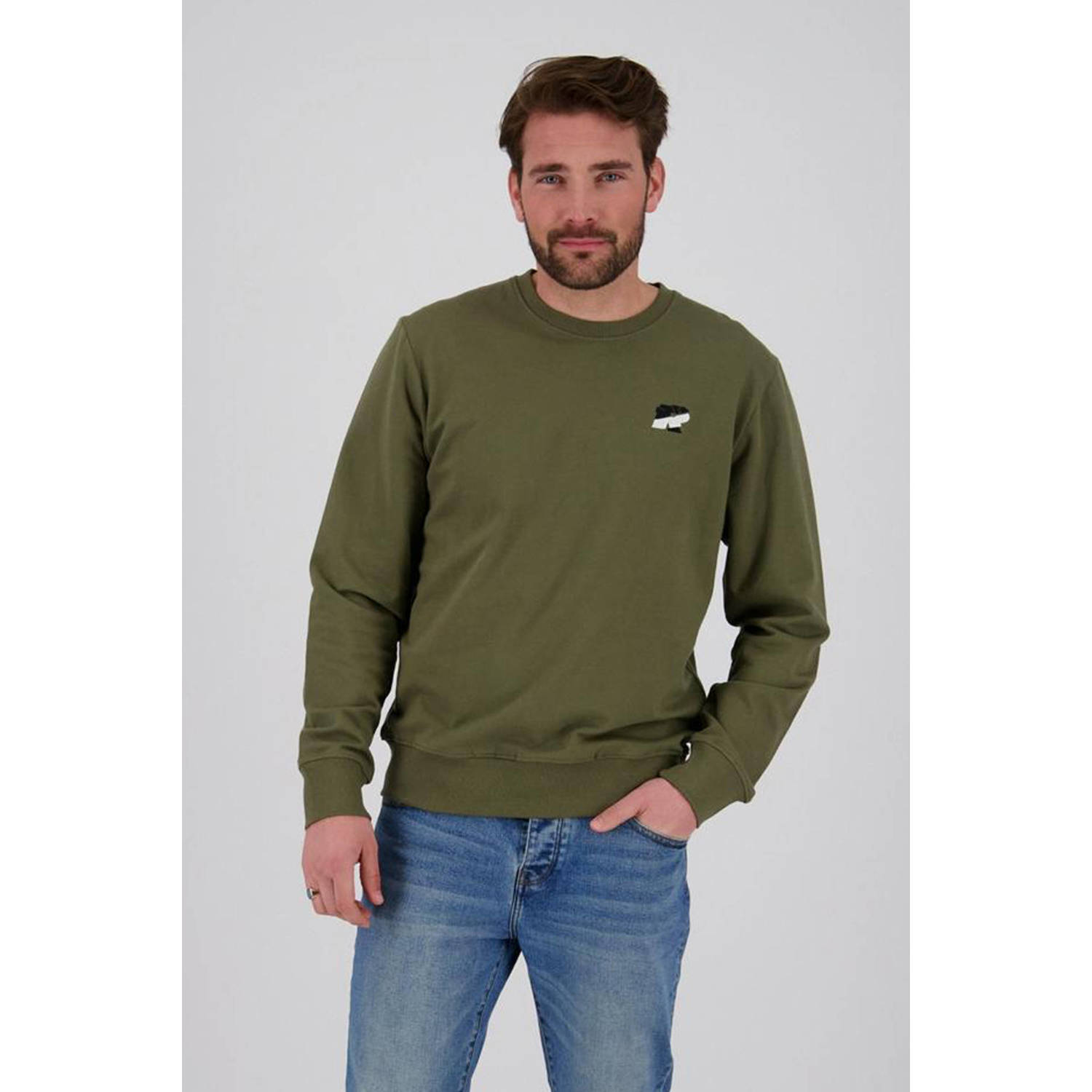 Raizzed sweater Napels met logo olijfgroen