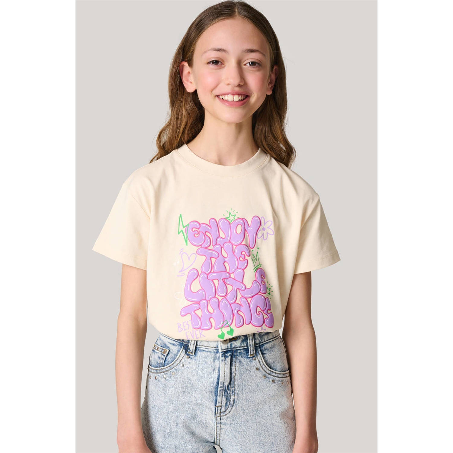 Shoeby T-shirt met printopdruk gebroken wit lila