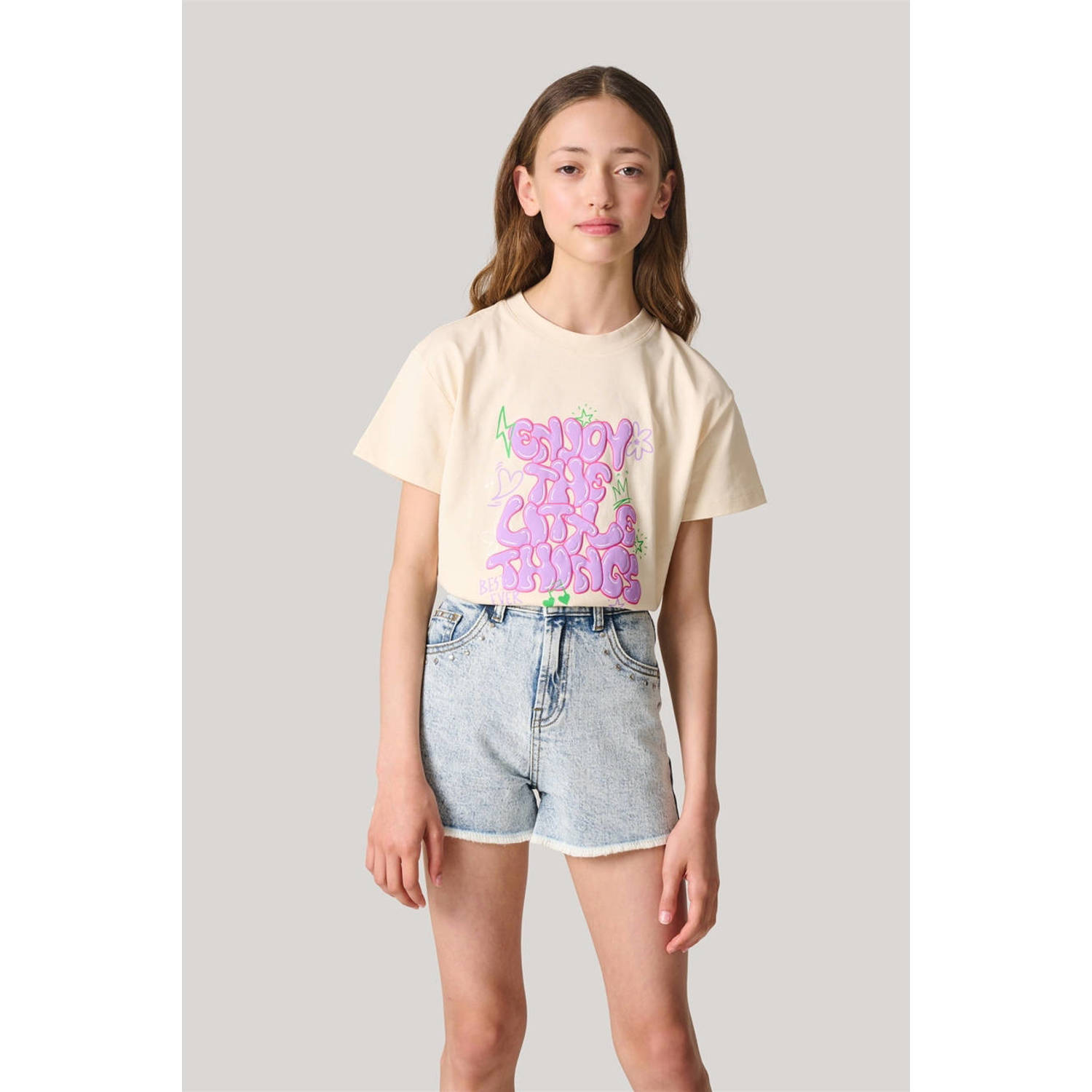 Shoeby T-shirt met printopdruk gebroken wit lila