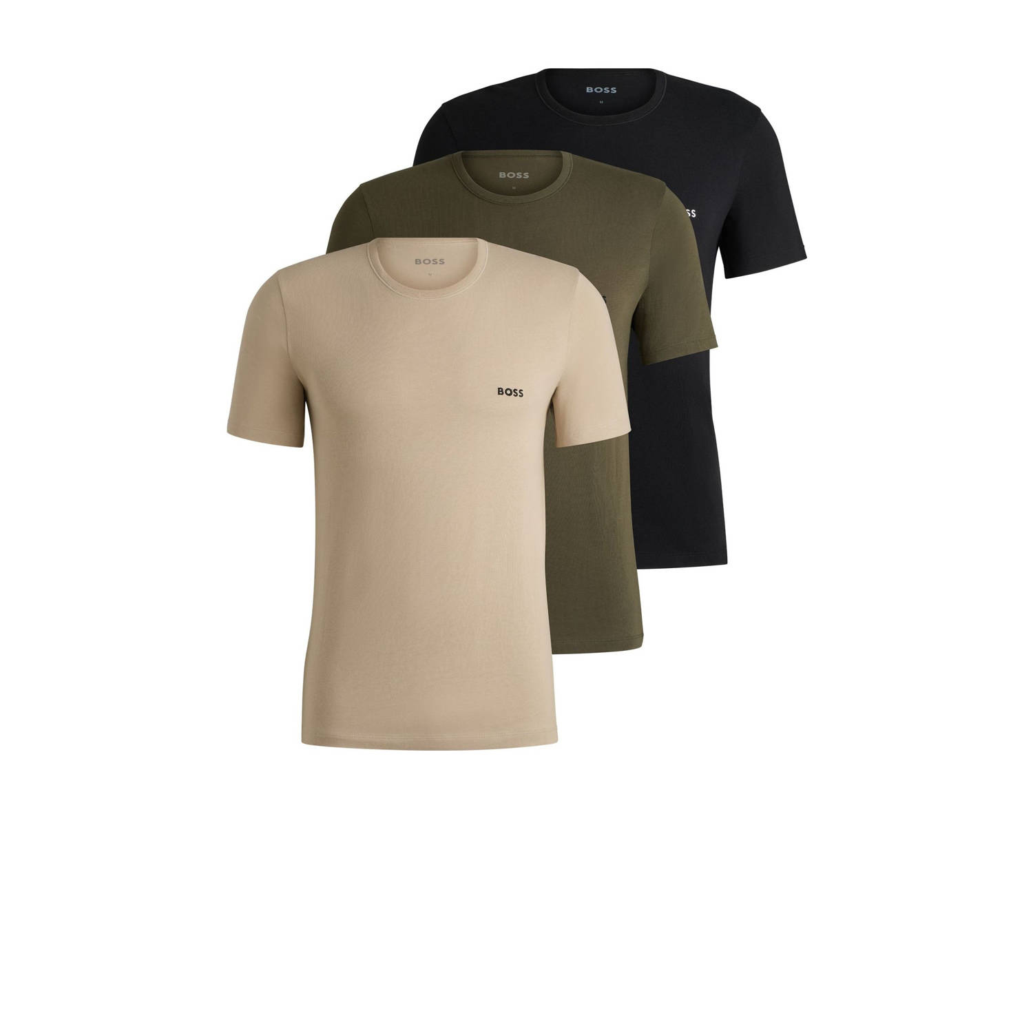 BOSS ondershirt (set van 3) beige olijfgroen zwart