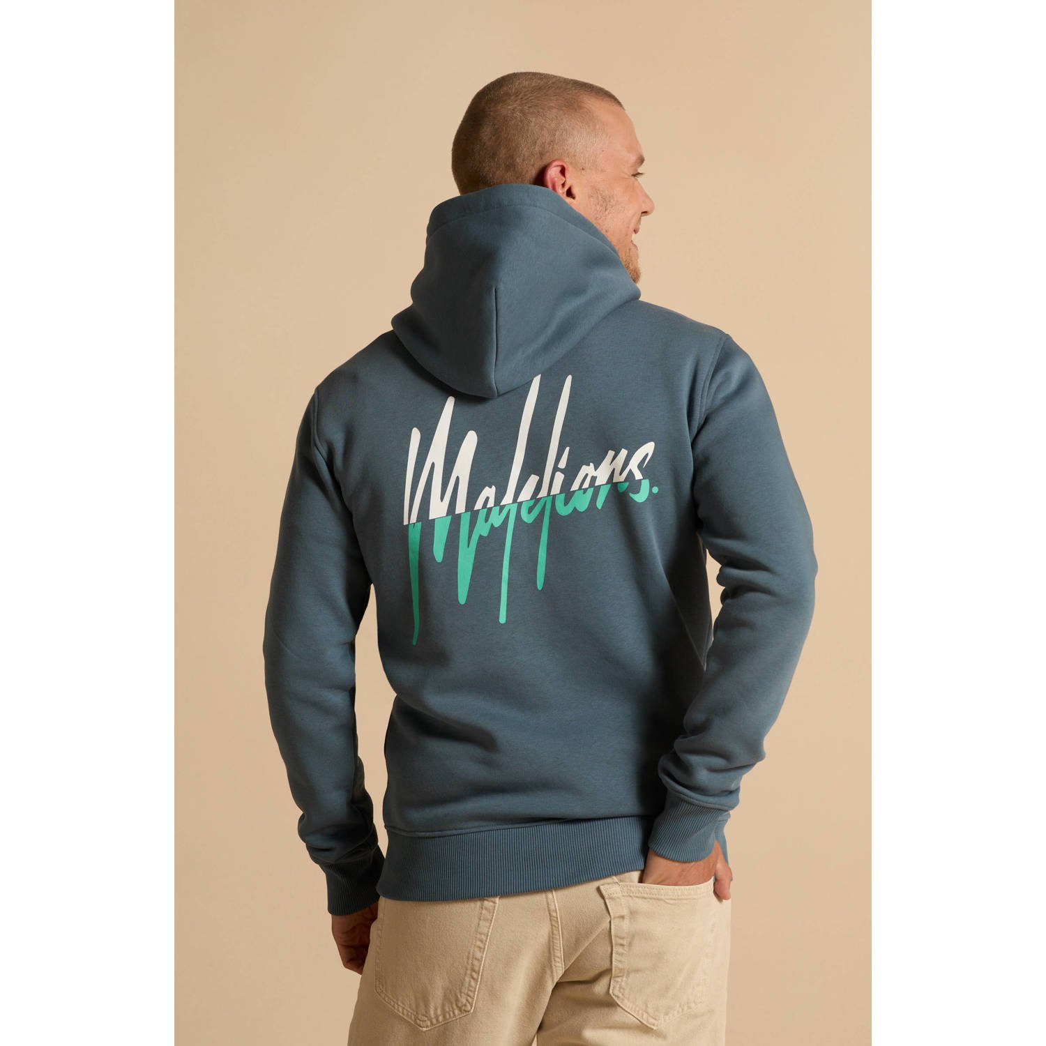 Malelions hoodie met backprint blauw