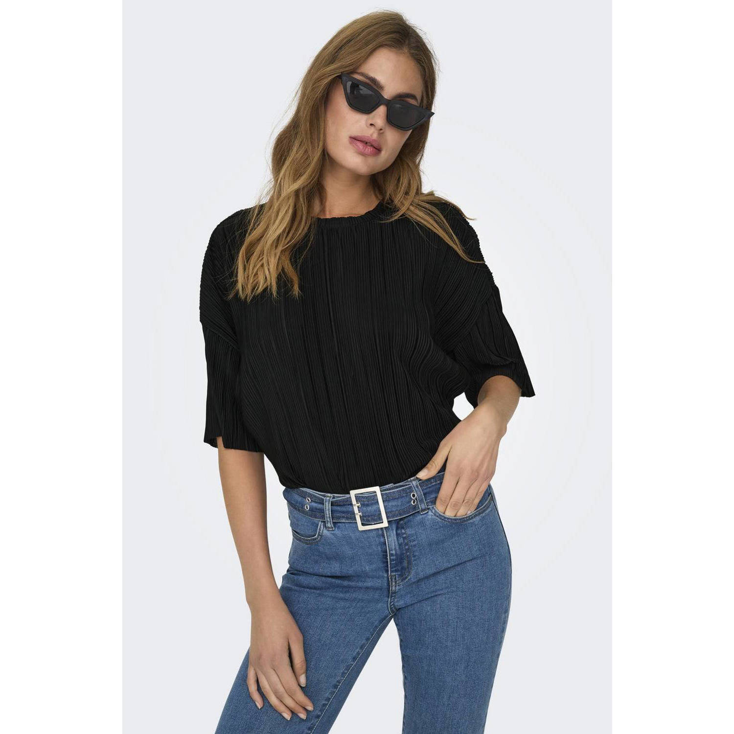 Only Boxy fit T-shirt met plissés model 'RAVENNA'