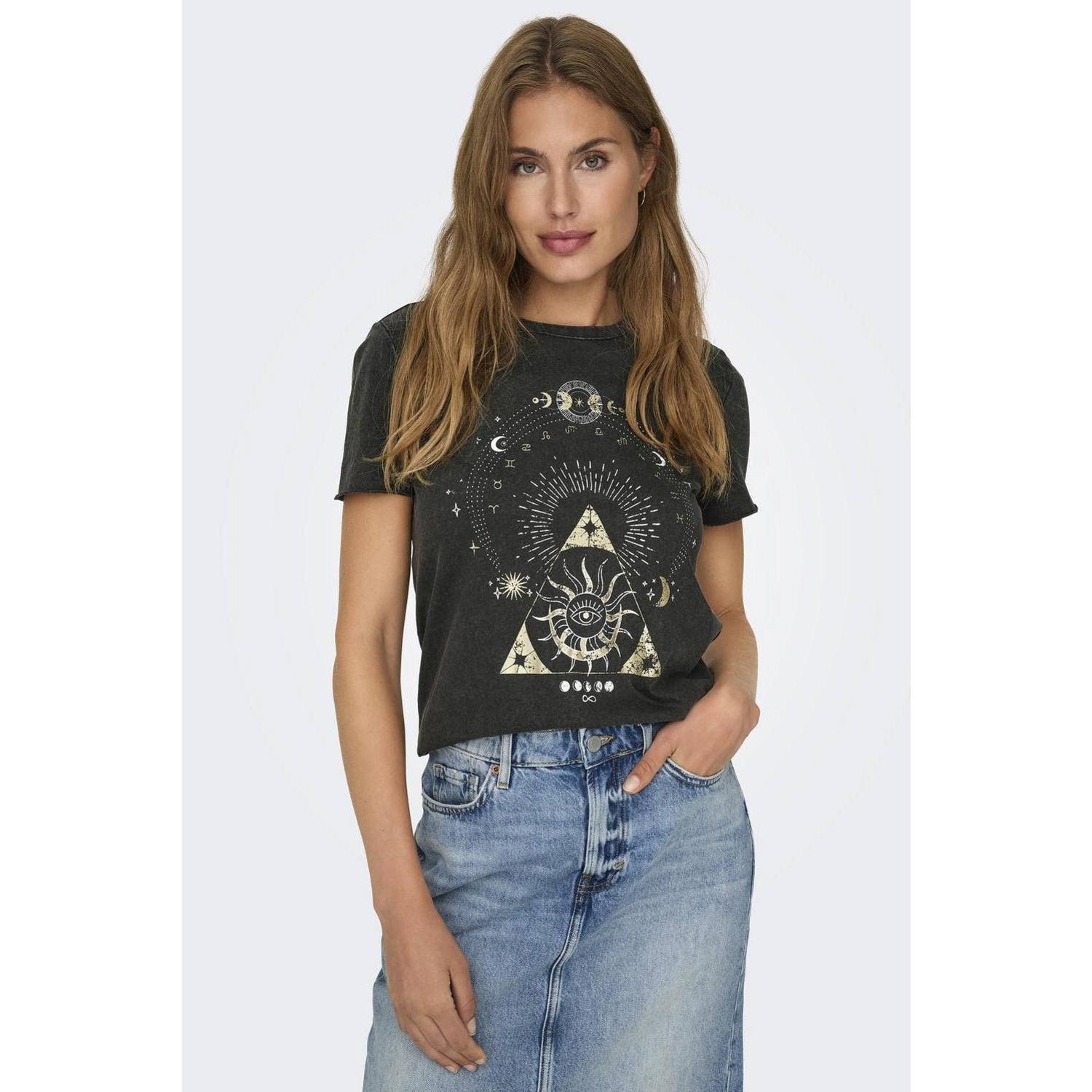 Only Regular fit T-shirt van zuivere katoen met motiefprint model 'LUCY LIFE'