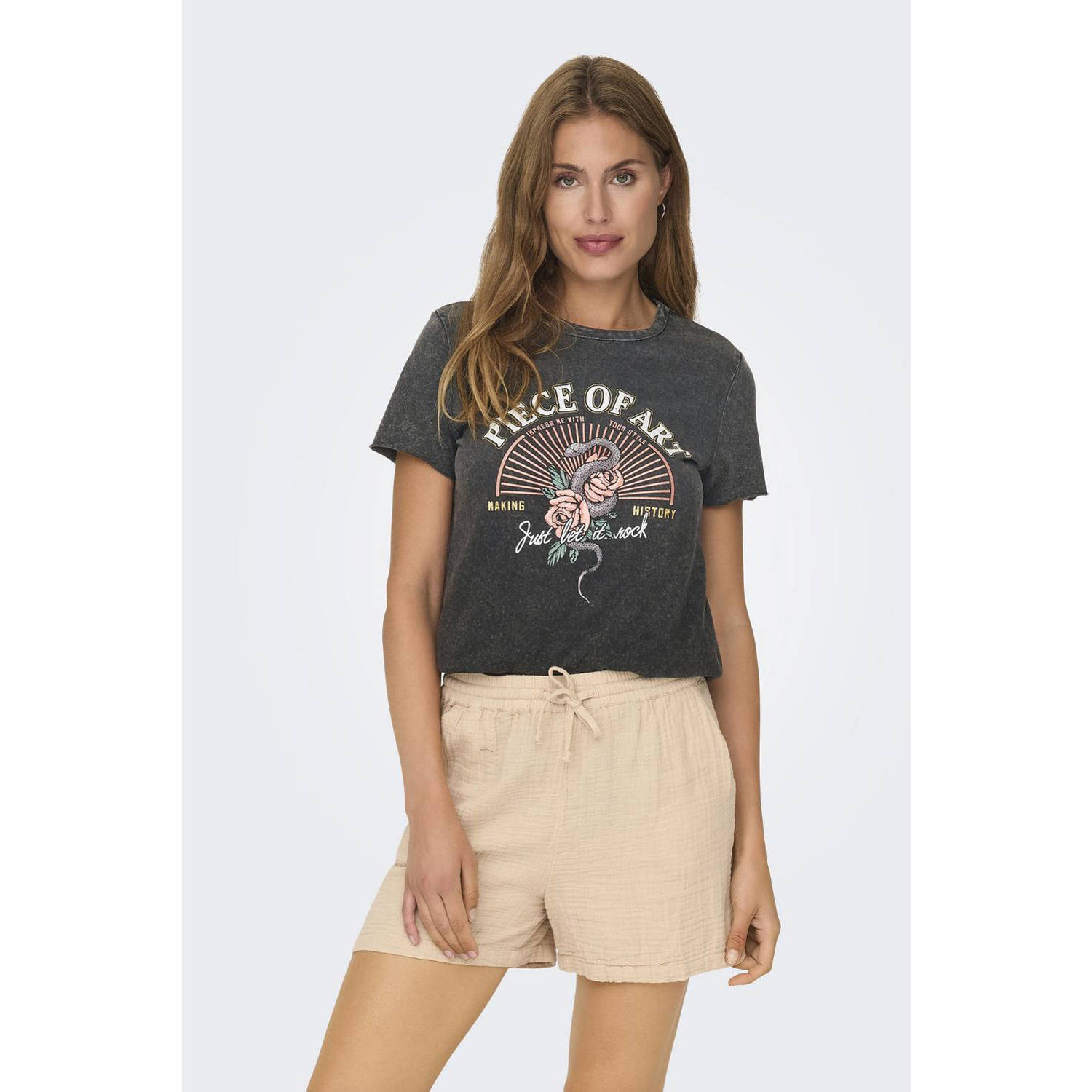 ONLY T-shirt ONLLUCY met printopdruk zwart