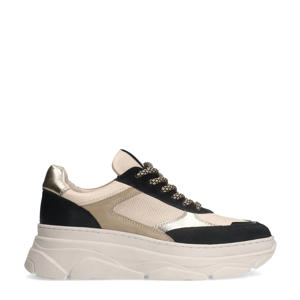 chunky leren sneakers zwart/beige