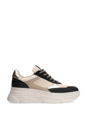 chunky leren sneakers zwart/beige