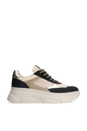 chunky leren sneakers zwart/beige