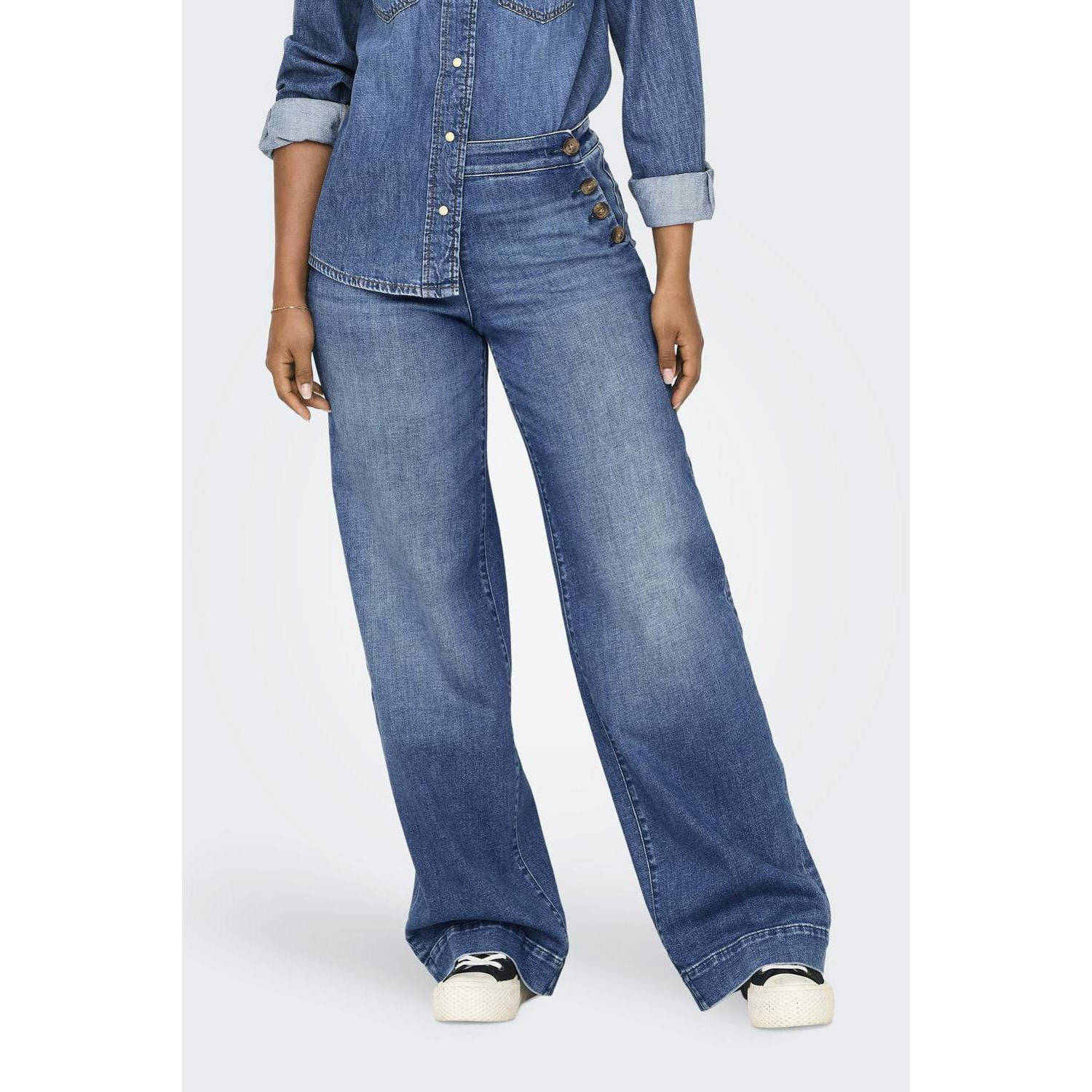 ONLY high waist wide leg jeans ONLMADISON medium blue denim