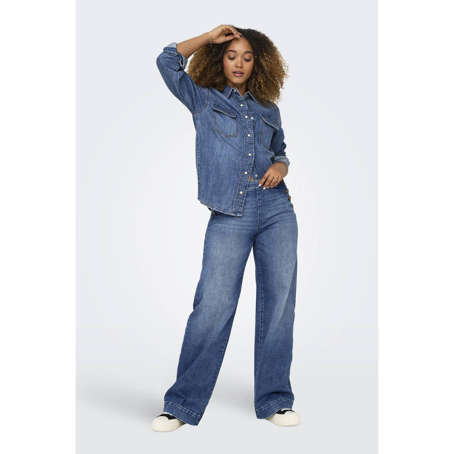 ONLY high waist wide leg jeans ONLMADISON medium blue denim