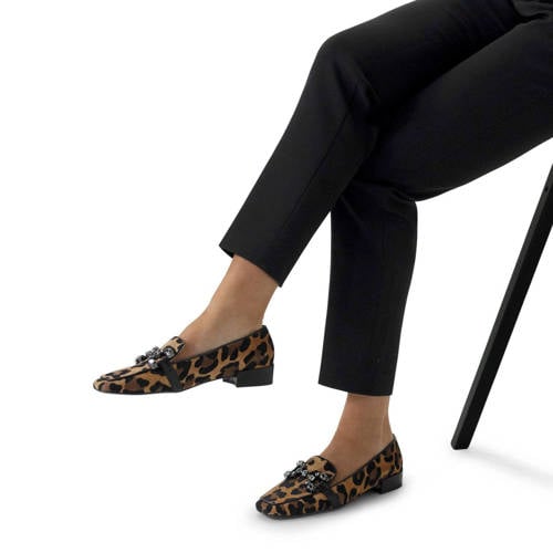 Manfield suède loafers met panterprint beige afbeelding