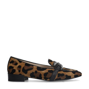 suède loafers met panterprint beige