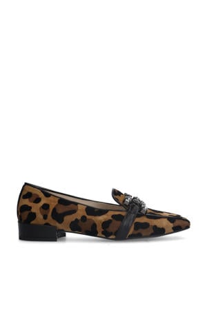 suède loafers met panterprint beige