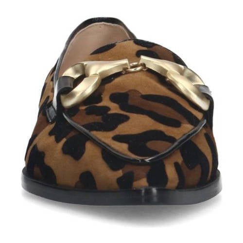Manfield suède loafers met panterprint beige afbeelding