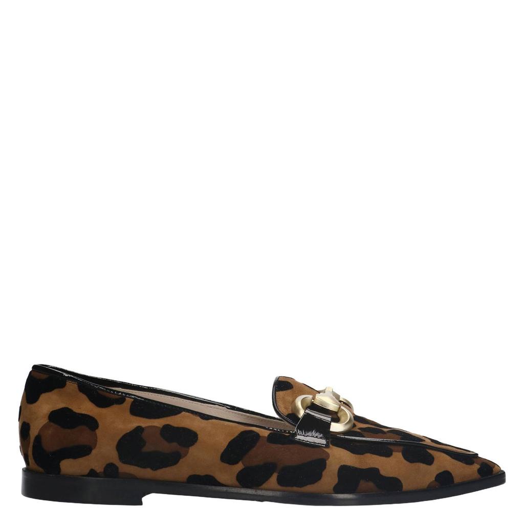 Beige dames Manfield suède loafers met panterprint