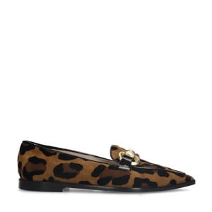suède loafers met panterprint beige