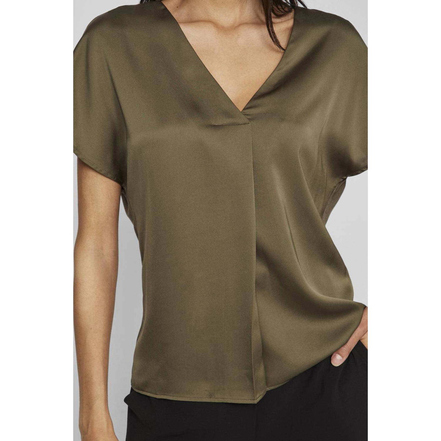 Vila Shirt met V-hals VIELLETTE V-NECK S S SATIN TOP NOOS