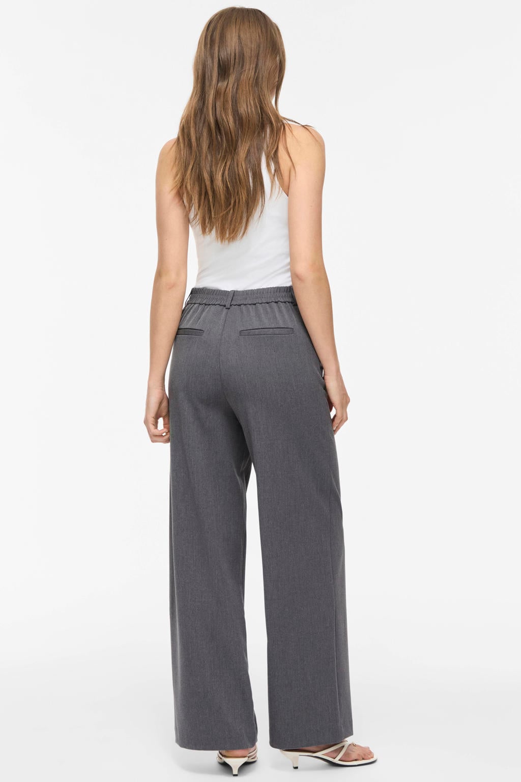 VILA high waist wide leg broek VIVARONE grijs
