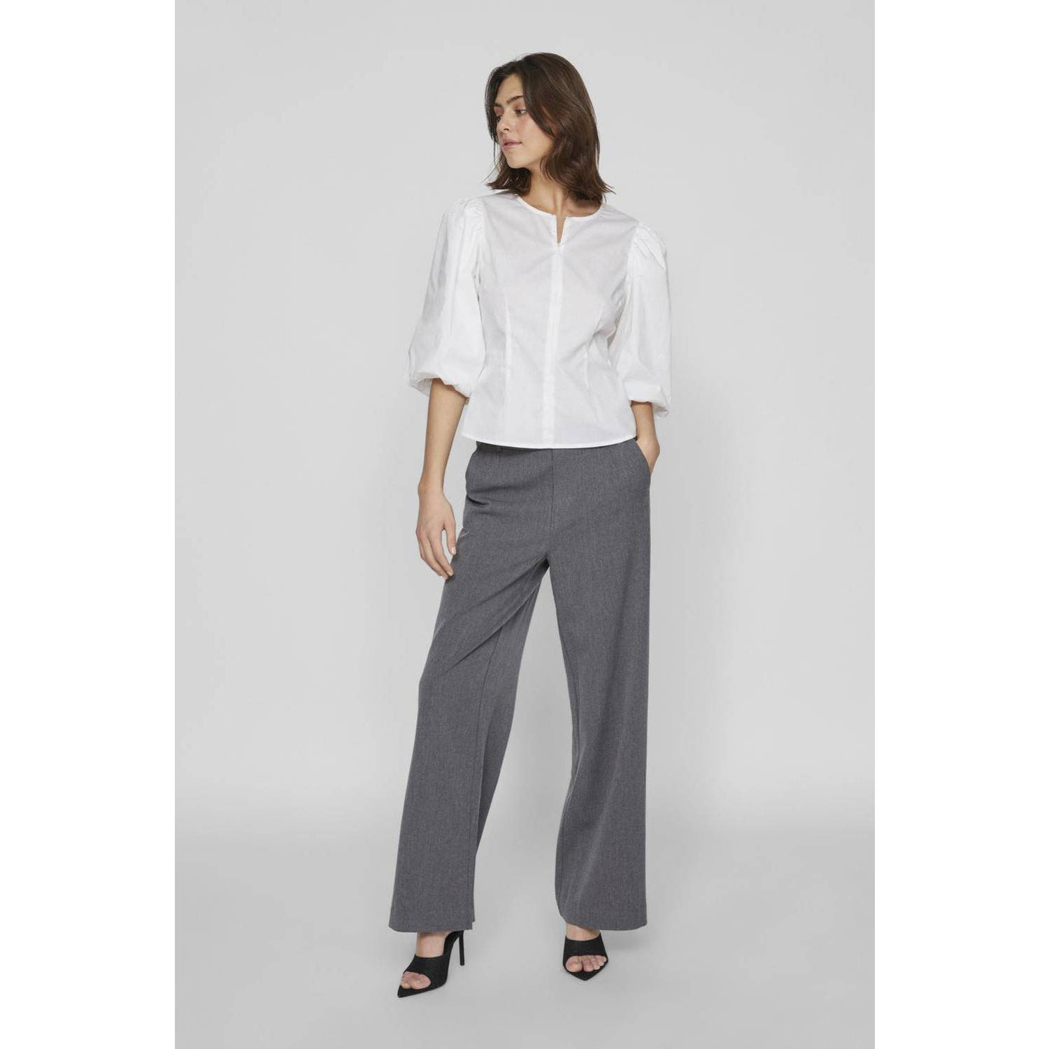 VILA high waist wide leg broek VIVARONE grijs
