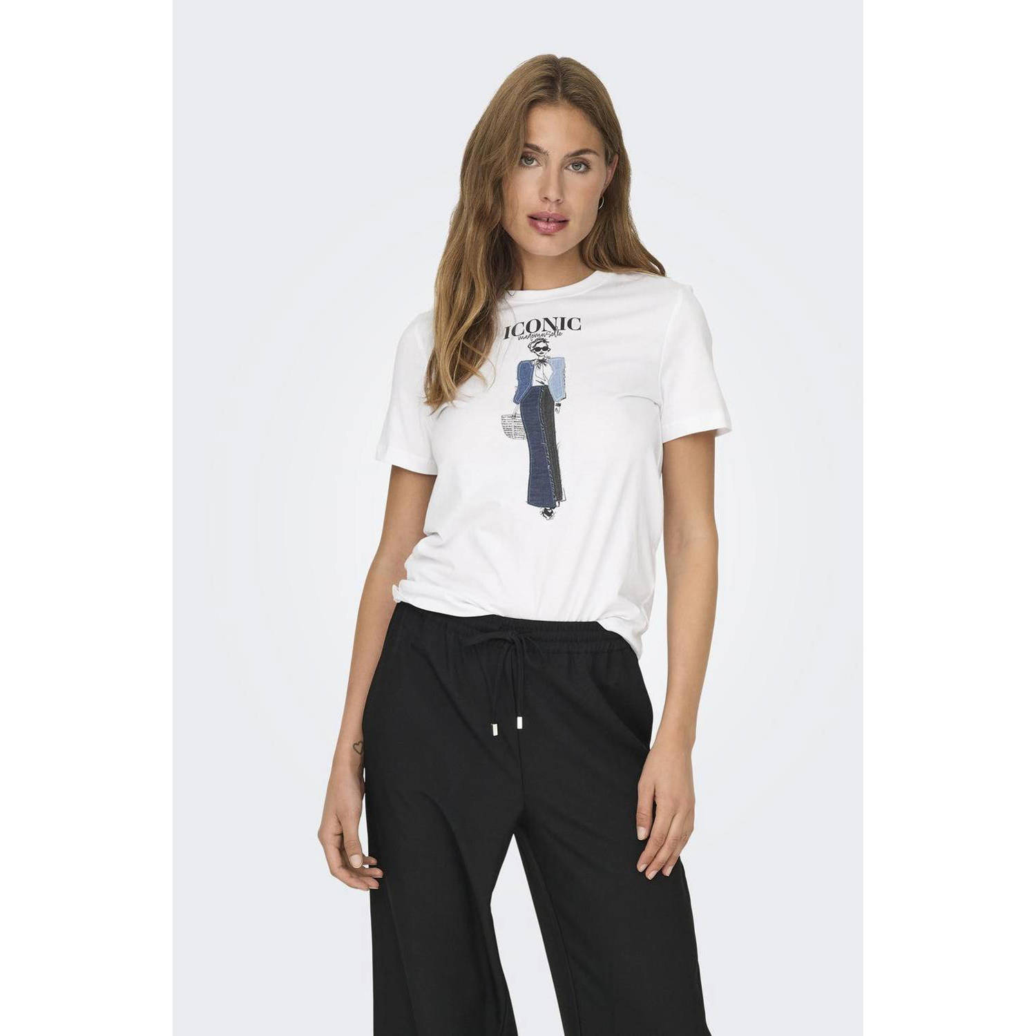 ONLY T-shirt ONLEMMA met printopdruk wit donkerblauw