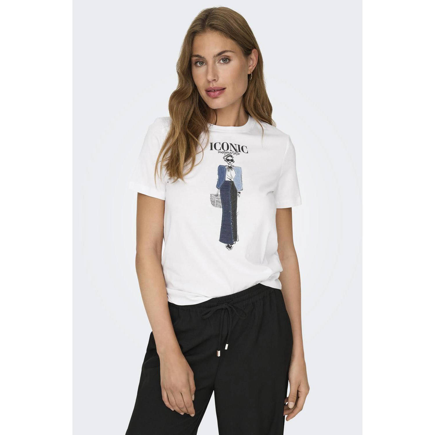 ONLY T-shirt ONLEMMA met printopdruk wit donkerblauw