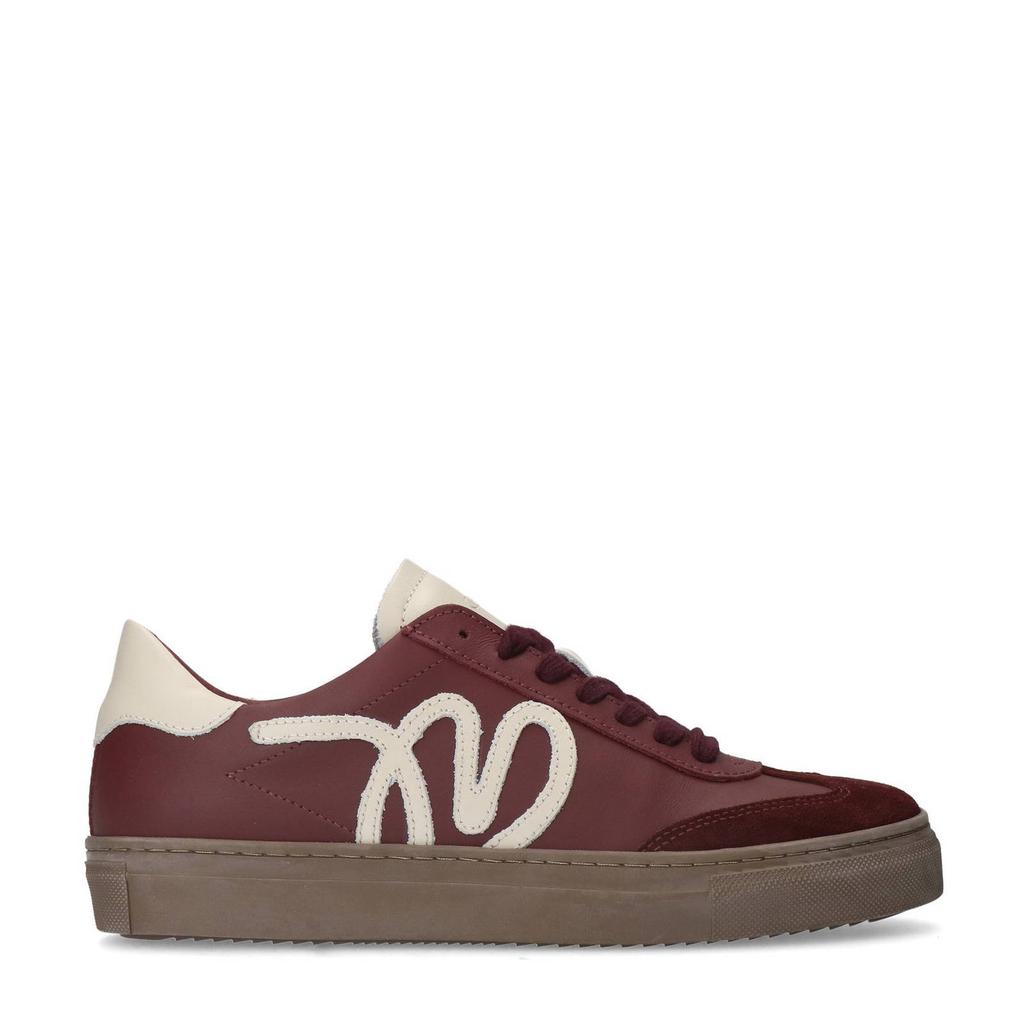 Bordeaux dames Manfield leren sneakers met veters