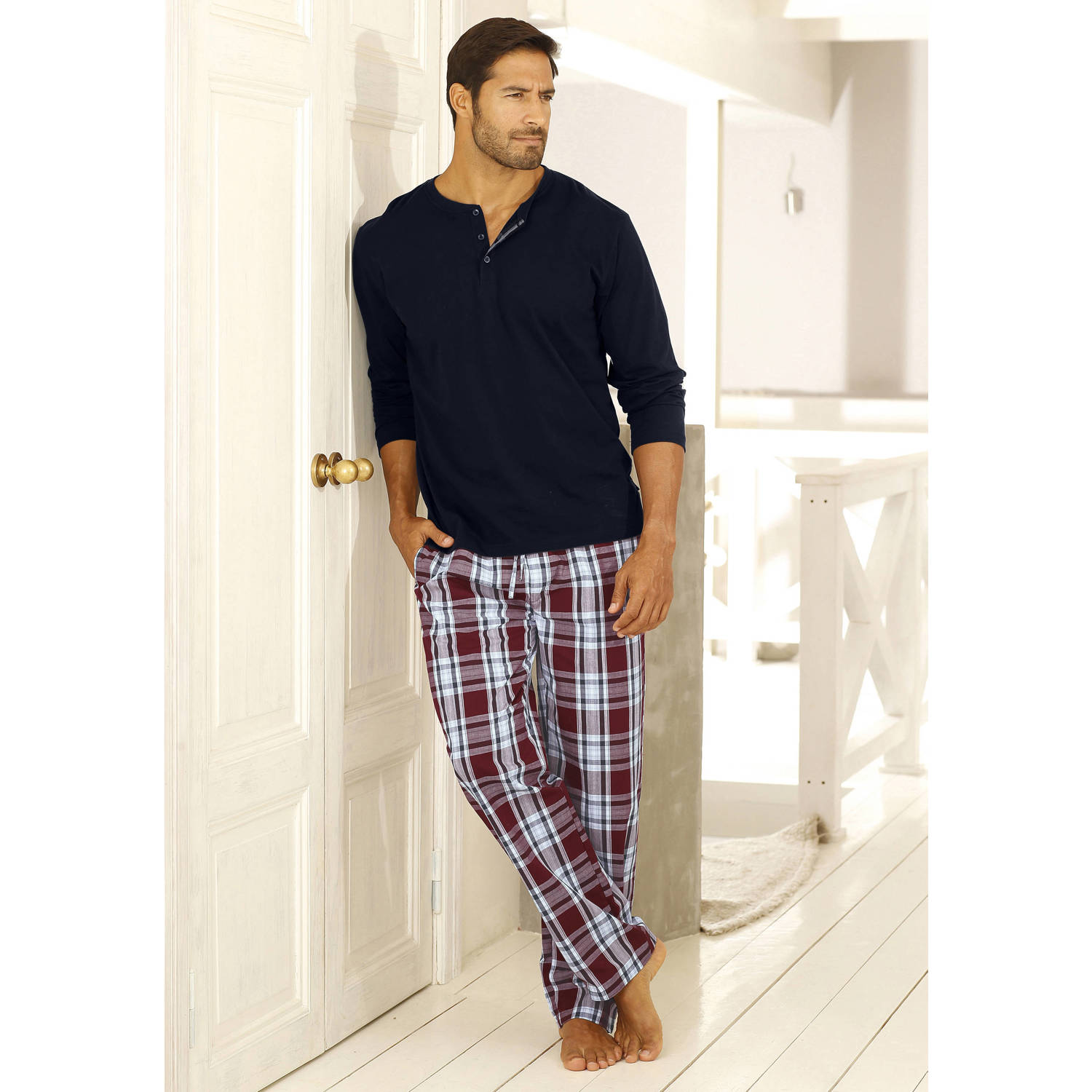 H.I.S pyjama donkerblauw rood wit