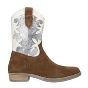 thumbnail: Cognac, wit en zilverkleurige meisjes Hip cowboylaarzen van suède en leer met western hak en ritssluiting