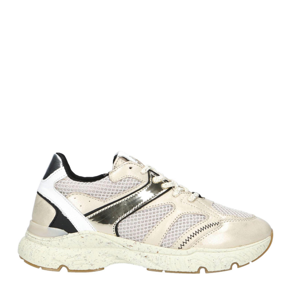 Zilverkleurige meisjes Hip chunky leren sneakers van suède, leer, metallic en velours met veters
