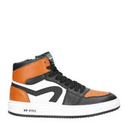 thumbnail: Oranje, zwart en witte jongens Hip leren sneakers met rits- en vetersluiting