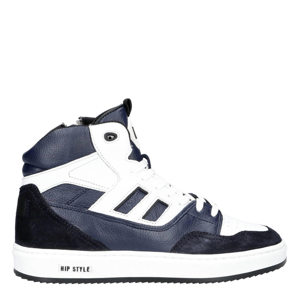 Blauw, zwart en witte jongens Hip leren sneakers met rits- en vetersluiting