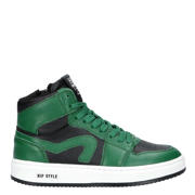 thumbnail: Zwart en groene jongens Hip leren sneakers met rits- en vetersluiting