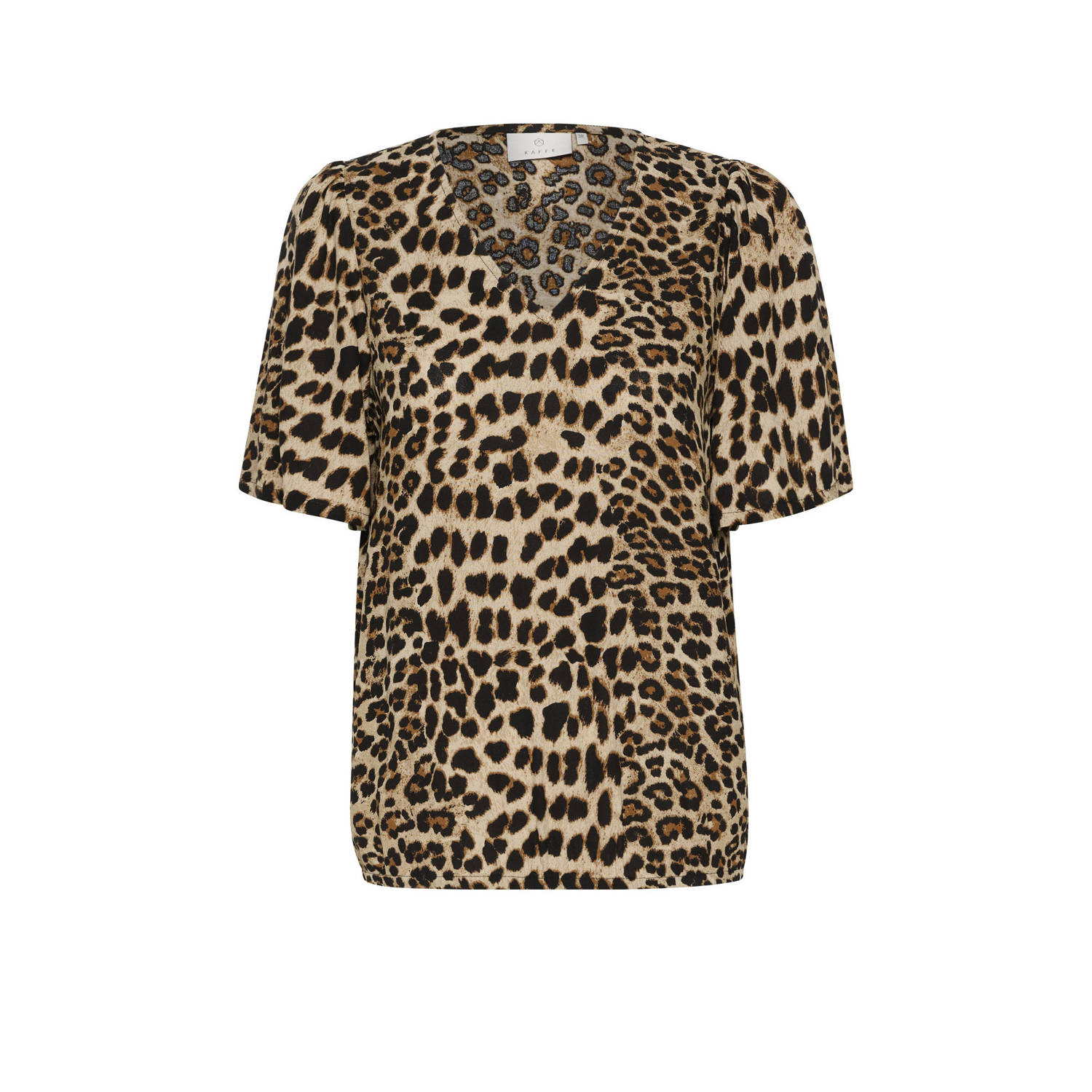 Kaffe Klassieke Luipaard Blouse Korte Mouw V-Hals Brown Dames