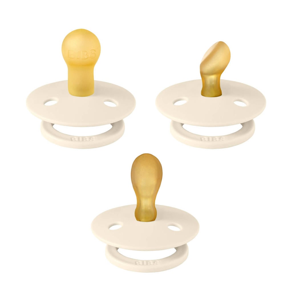 BIBS Colour Try-it Kit fopspeen (anatomisch , symmetrisch en rond) - maat 1 - Ivory (3 stuks)