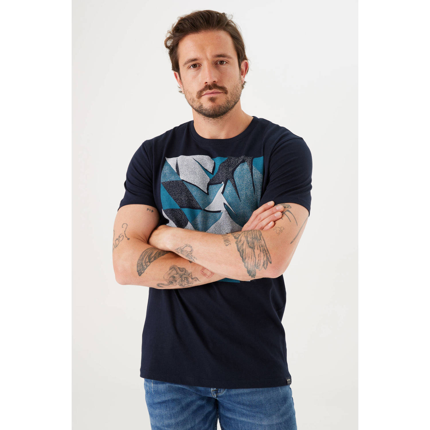 Garcia T-shirt met printopdruk donkerblauw