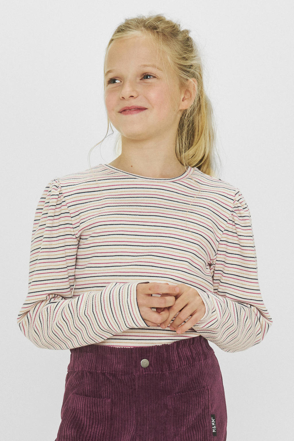 Witte meisjes Me & My Monkey longsleeve Runa gestreept van katoen met lange mouwen en ronde hals