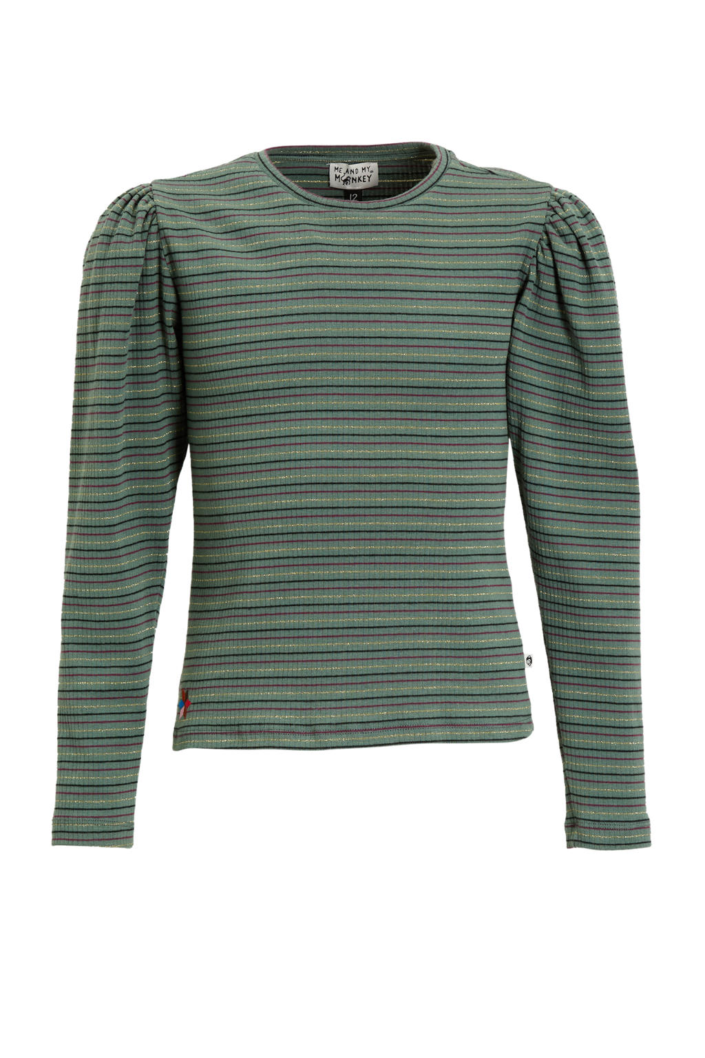 Groene meisjes Me & My Monkey longsleeve Runa gestreept van katoen met lange mouwen en ronde hals