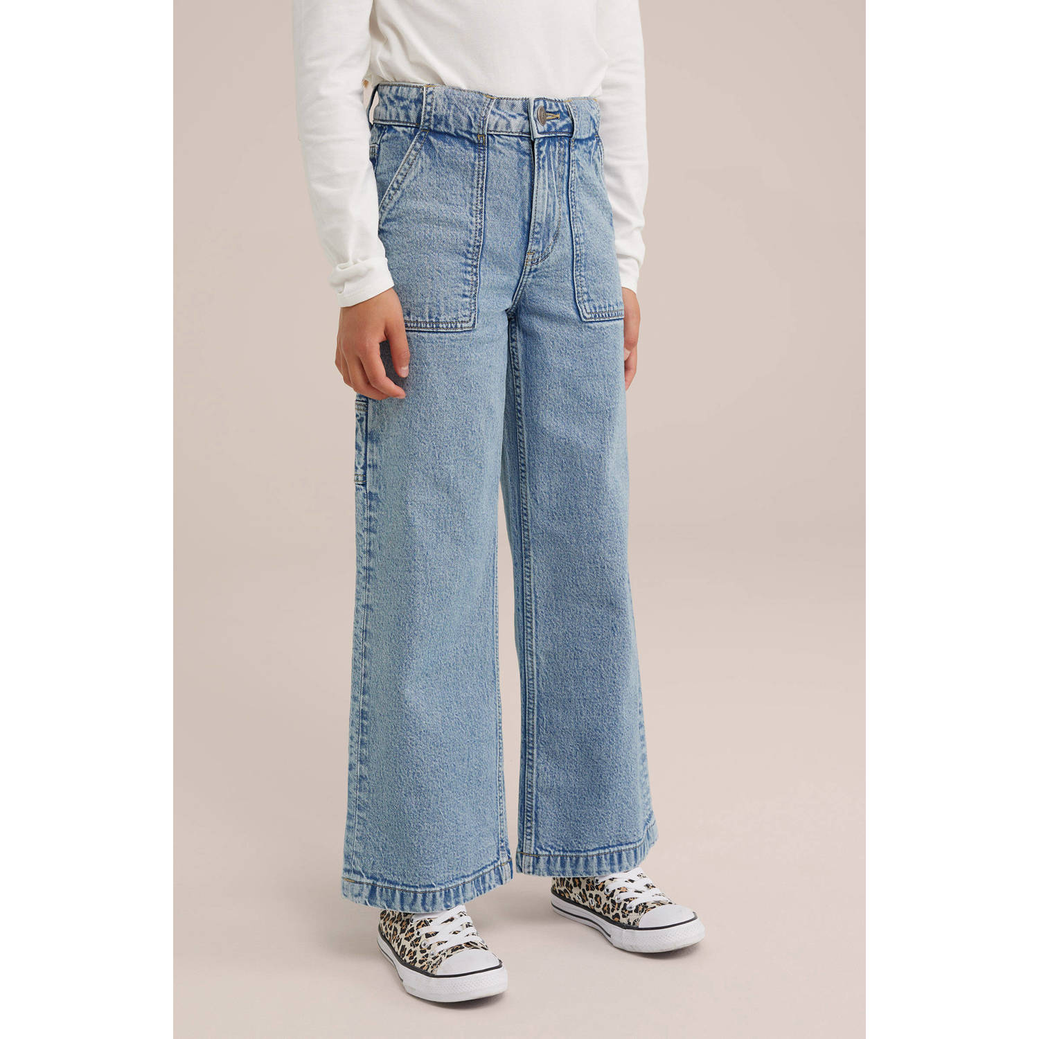 WE Fashion high waist wide leg jeans marbled blue denim