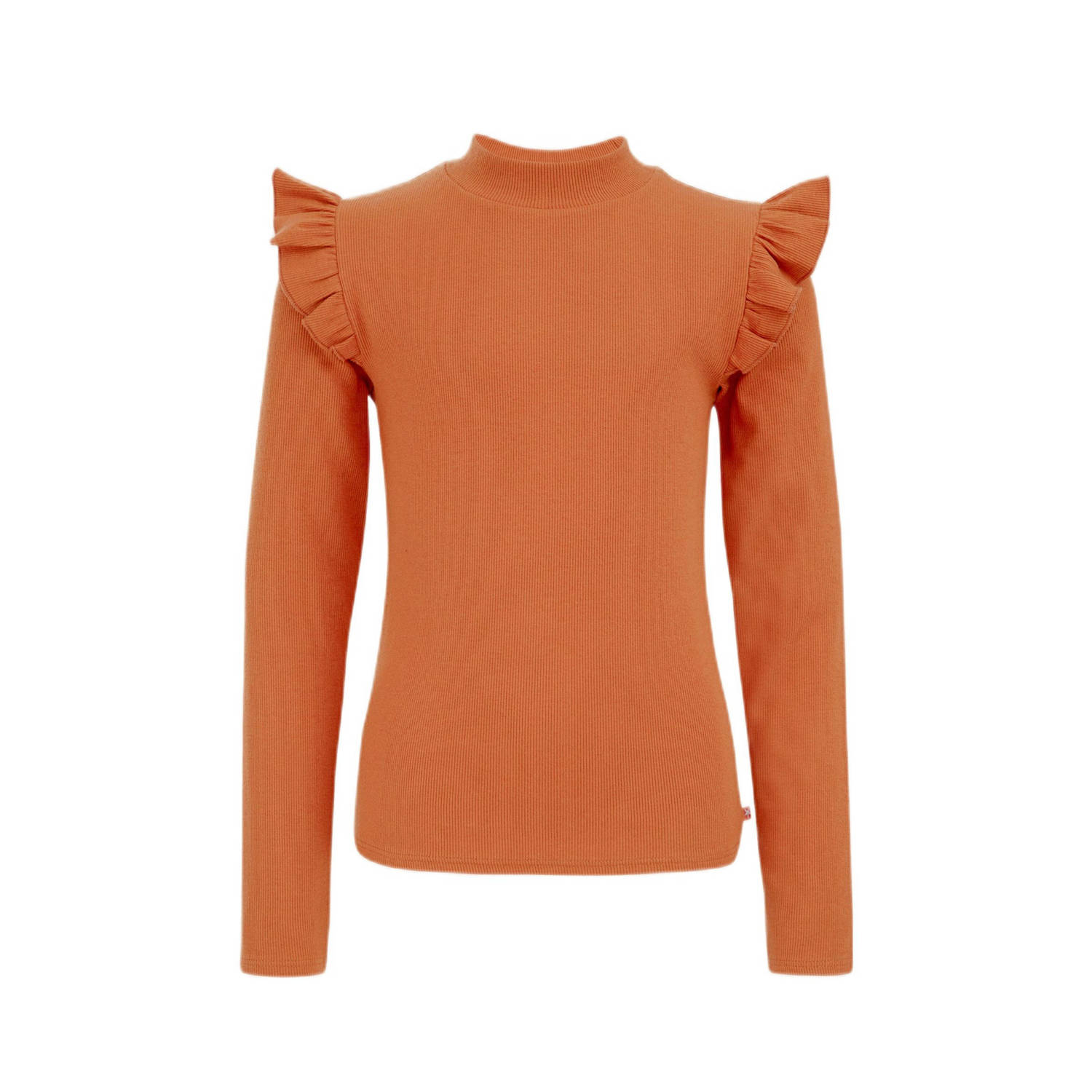 WE Fashion longsleeve donker oranje Meisjes Stretchkatoen Ronde hals Effen 170 176