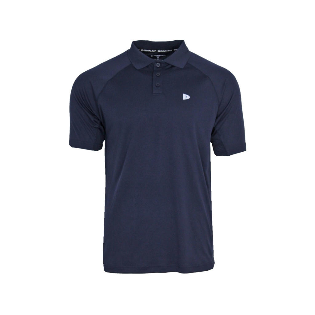 Donkerblauwe heren Donnay sportpolo Björn van polyester met effen, korte mouwen, klassieke kraag en knoopsluiting