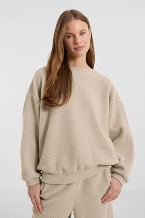 teddy fleece trui beige