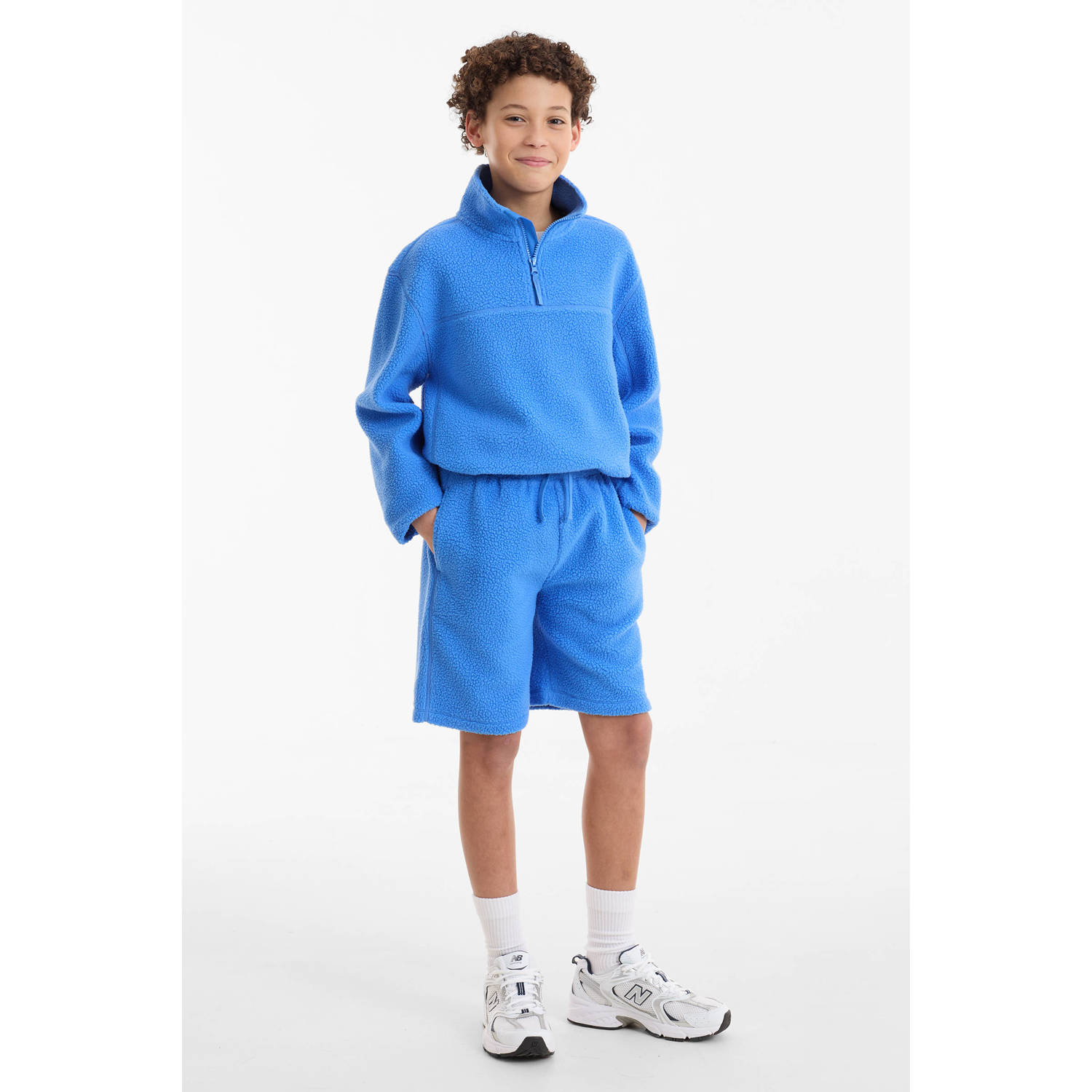 anytime teddy fleece short blauw