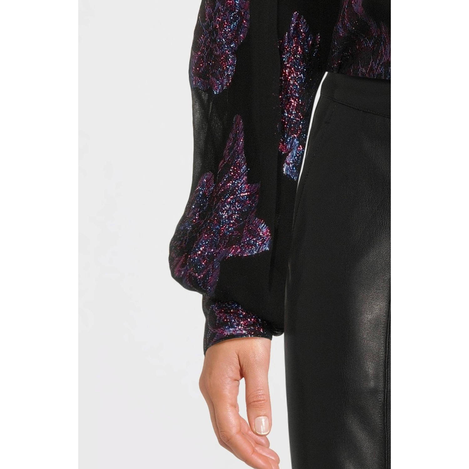 Aaiko gebloemde blousetop zwart paars