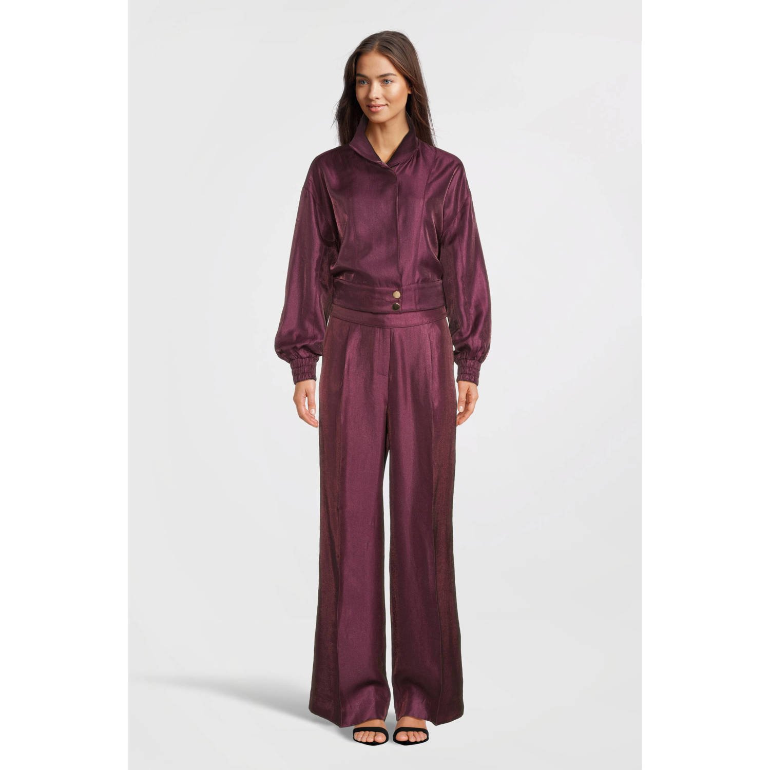 Aaiko wide leg pantalon donkerrood paars