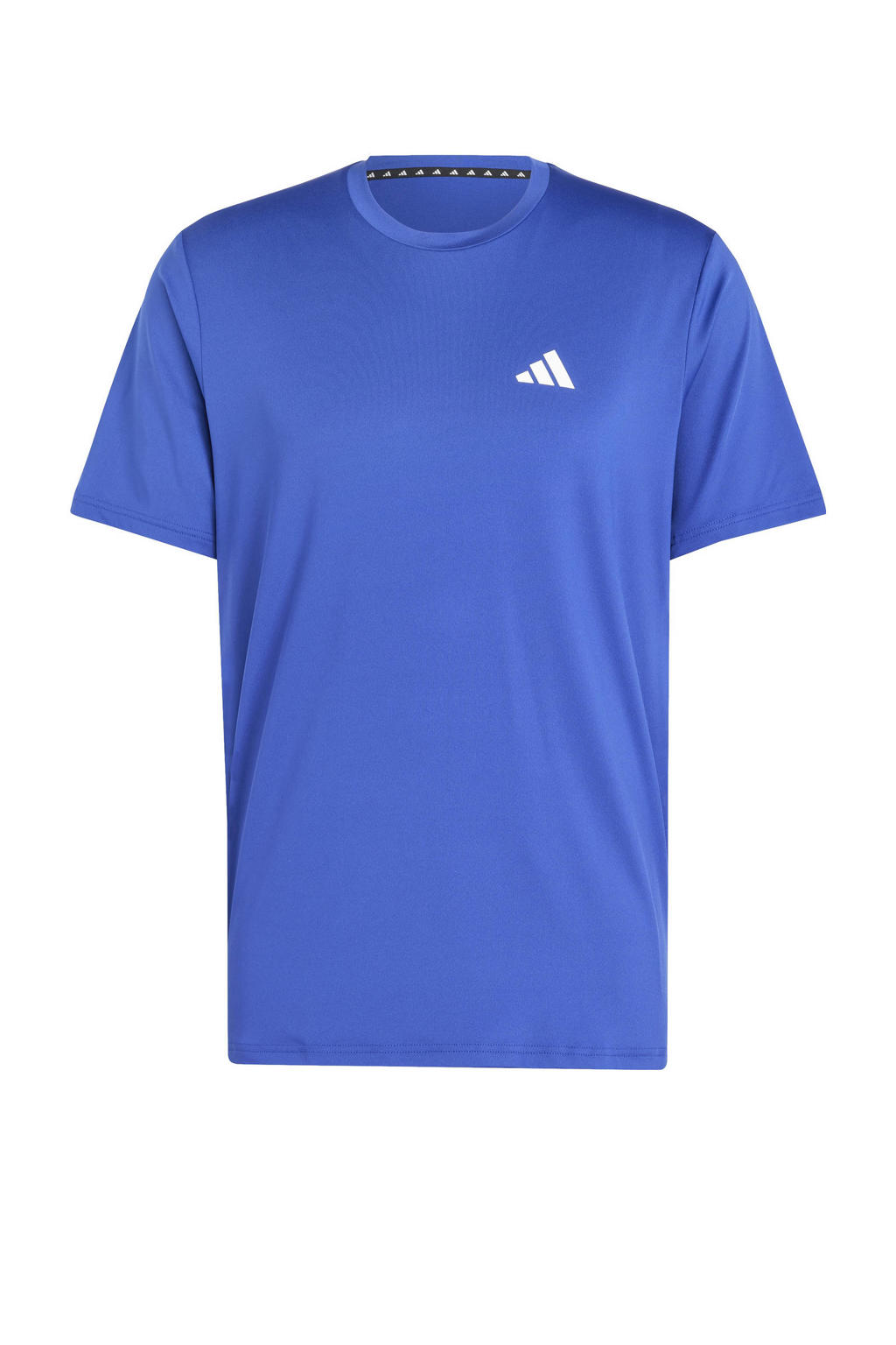 Blauwe heren adidas Performance sportshirt van polyester met melée print, korte mouwen en ronde hals